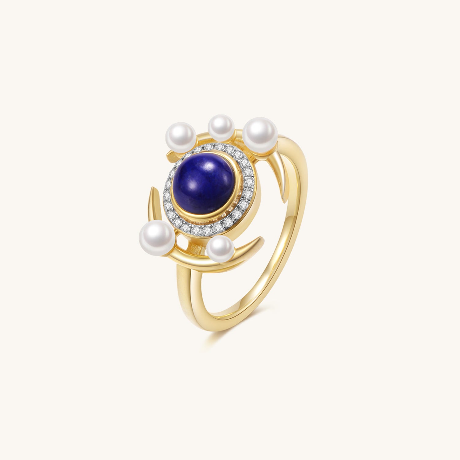 Galaxy Andromeda Lapis Lazuli And Freshwater Pearls Ring In 18K Yellow Gold Vermeil