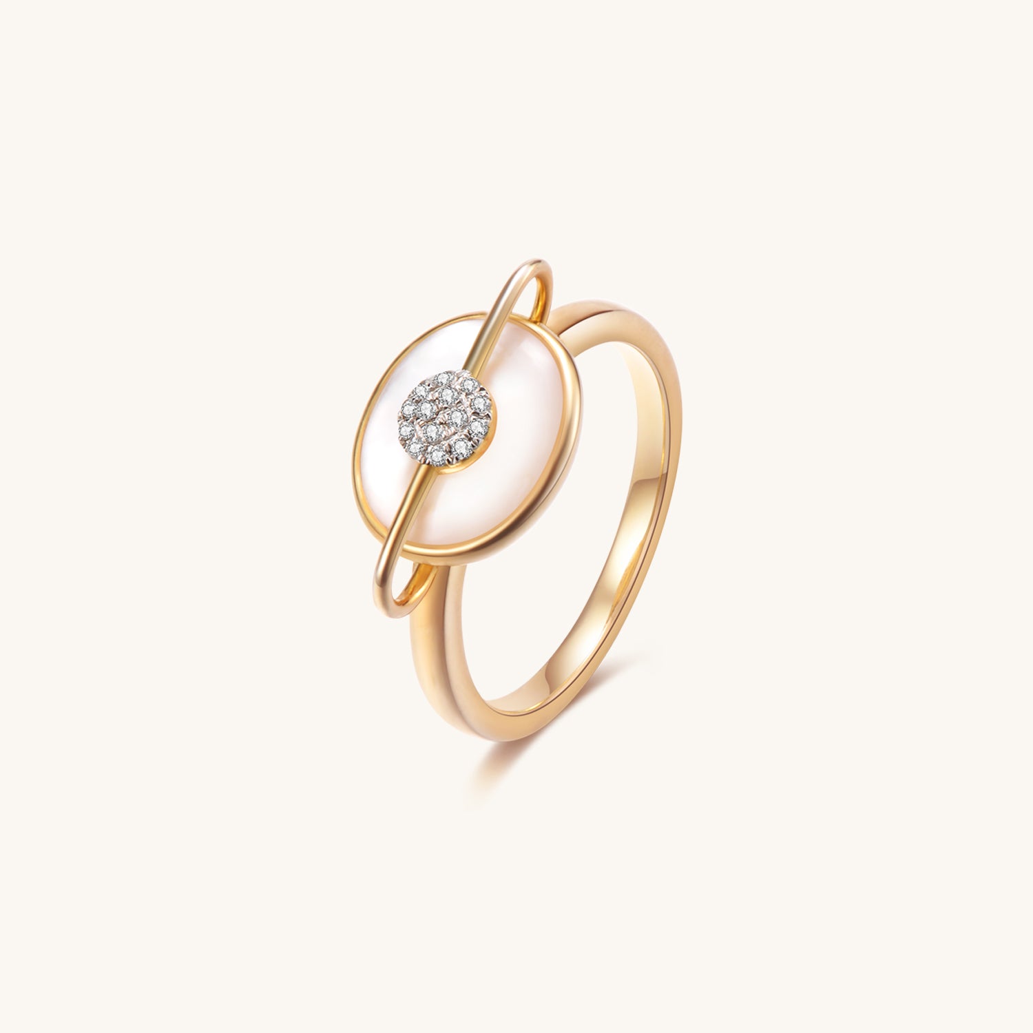 Planet Jupiter Mother of Pearls Ring In 18K Yellow Gold Vermeil