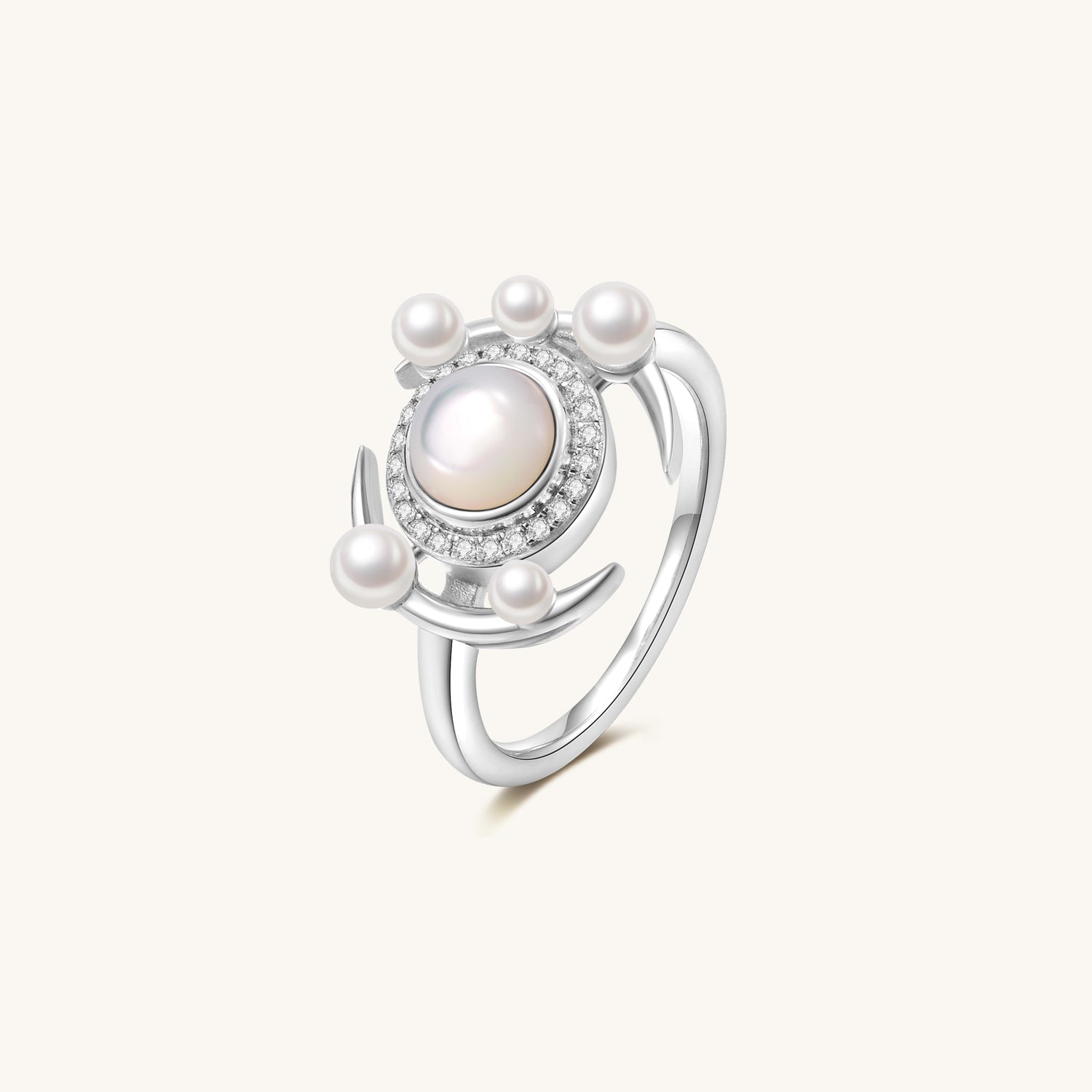 Galaxy Andromeda Mother of Pearls And Freshwater Pearls Ring In Sterling Silver