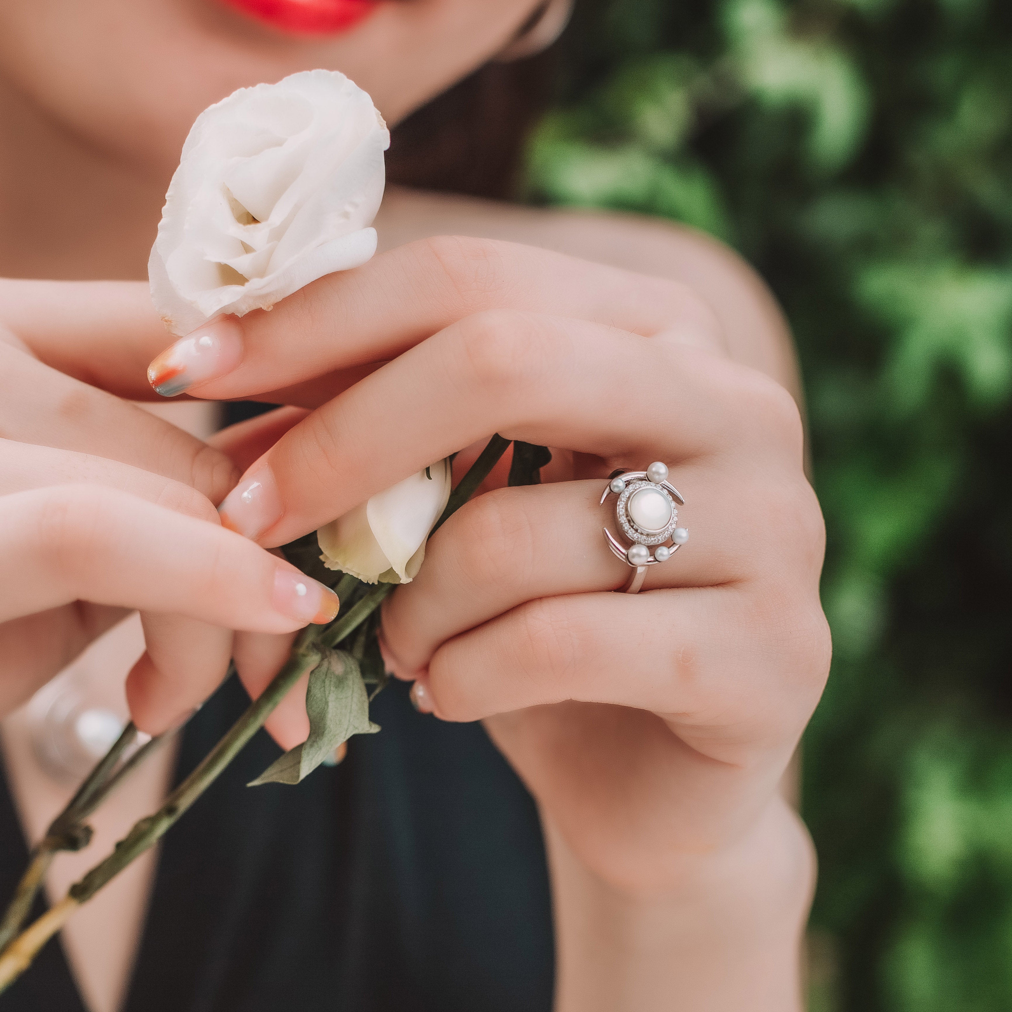Galaxy Andromeda Mother of Pearls And Freshwater Pearls Ring In Sterling Silver