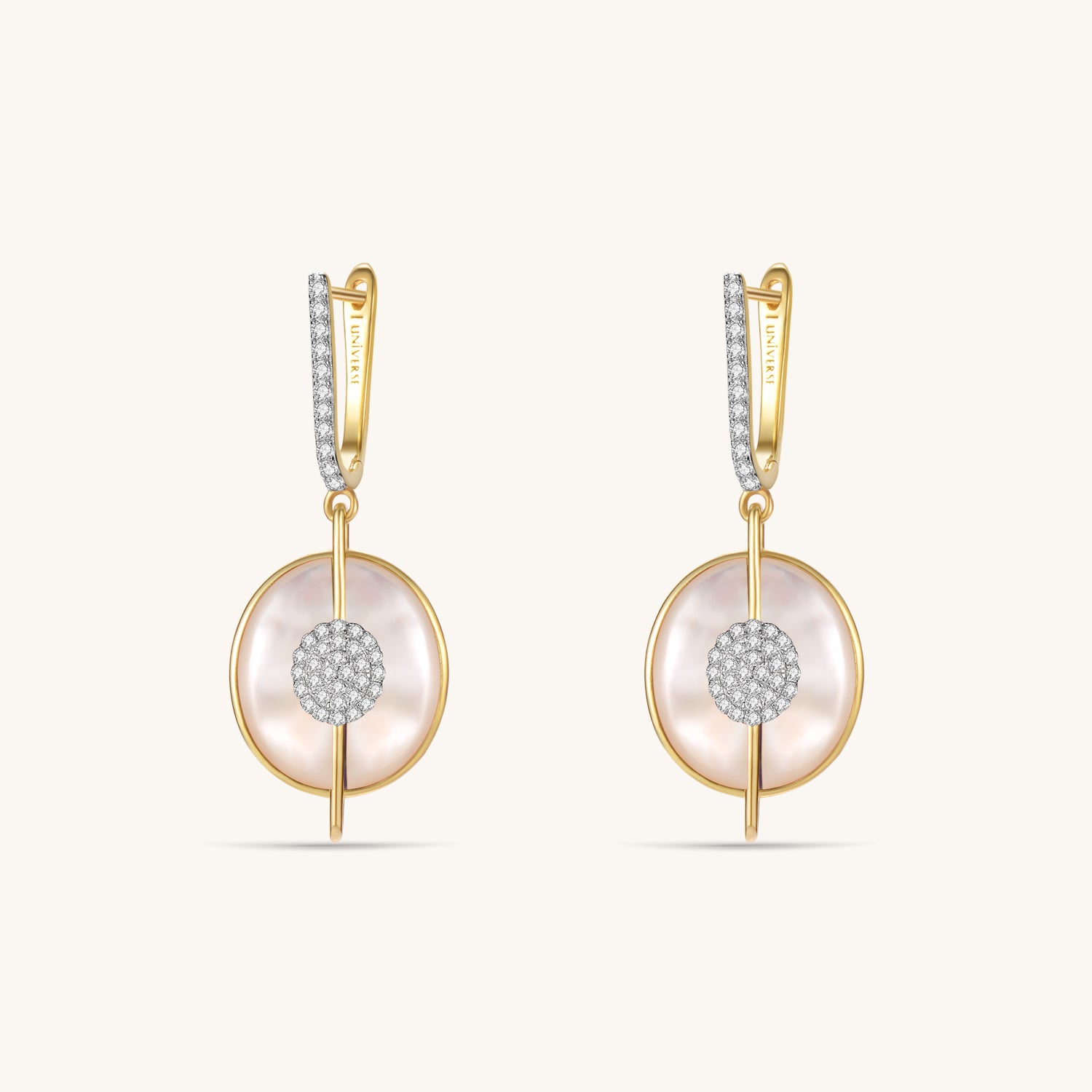 Planet Jupiter Mother of Pearls Drop Earrings In 18K Yellow Gold Vermeil