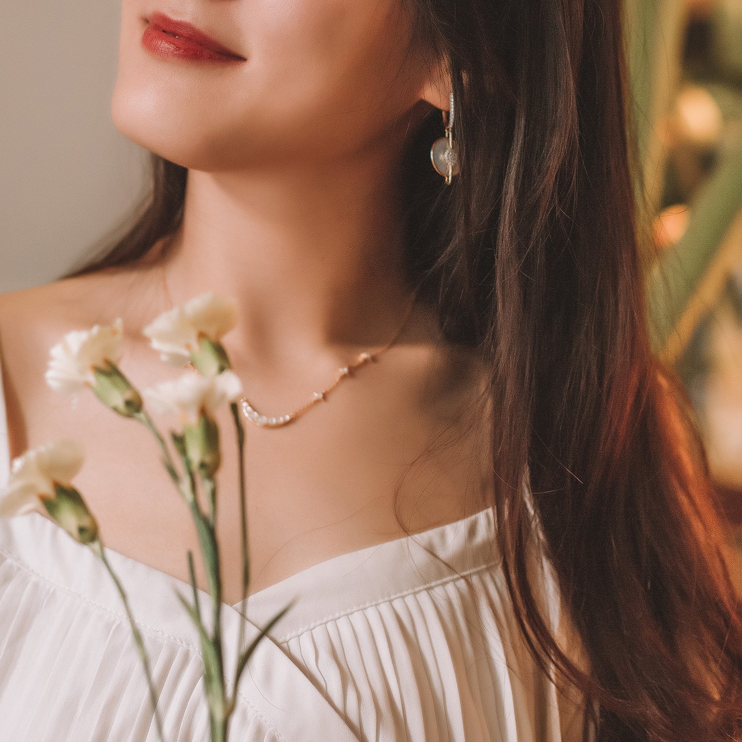 Planet Jupiter Mother of Pearls Drop Earrings In 18K Yellow Gold Vermeil