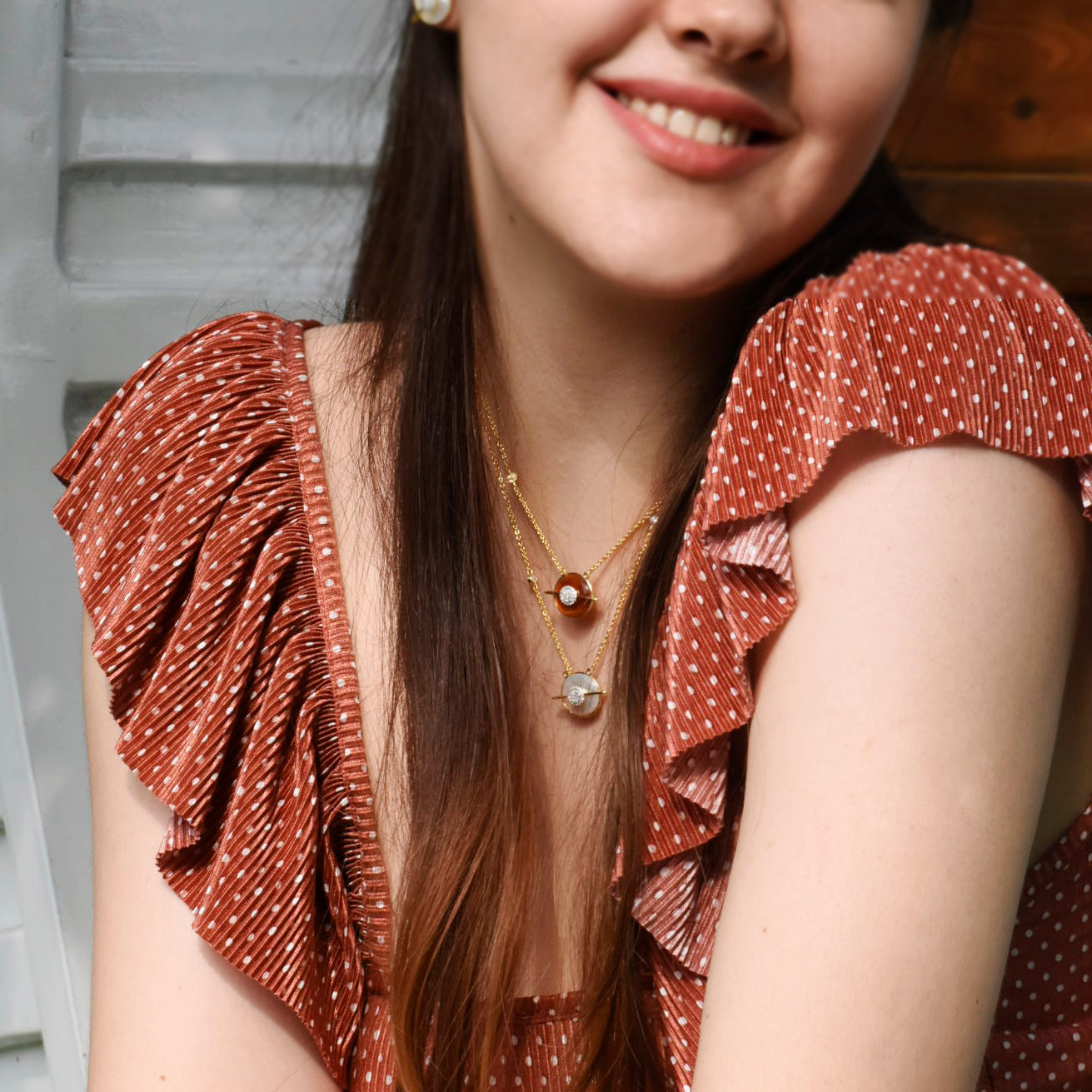 Planet Jupiter Mother of Pearls Necklace In 18K Yellow Gold Vermeil