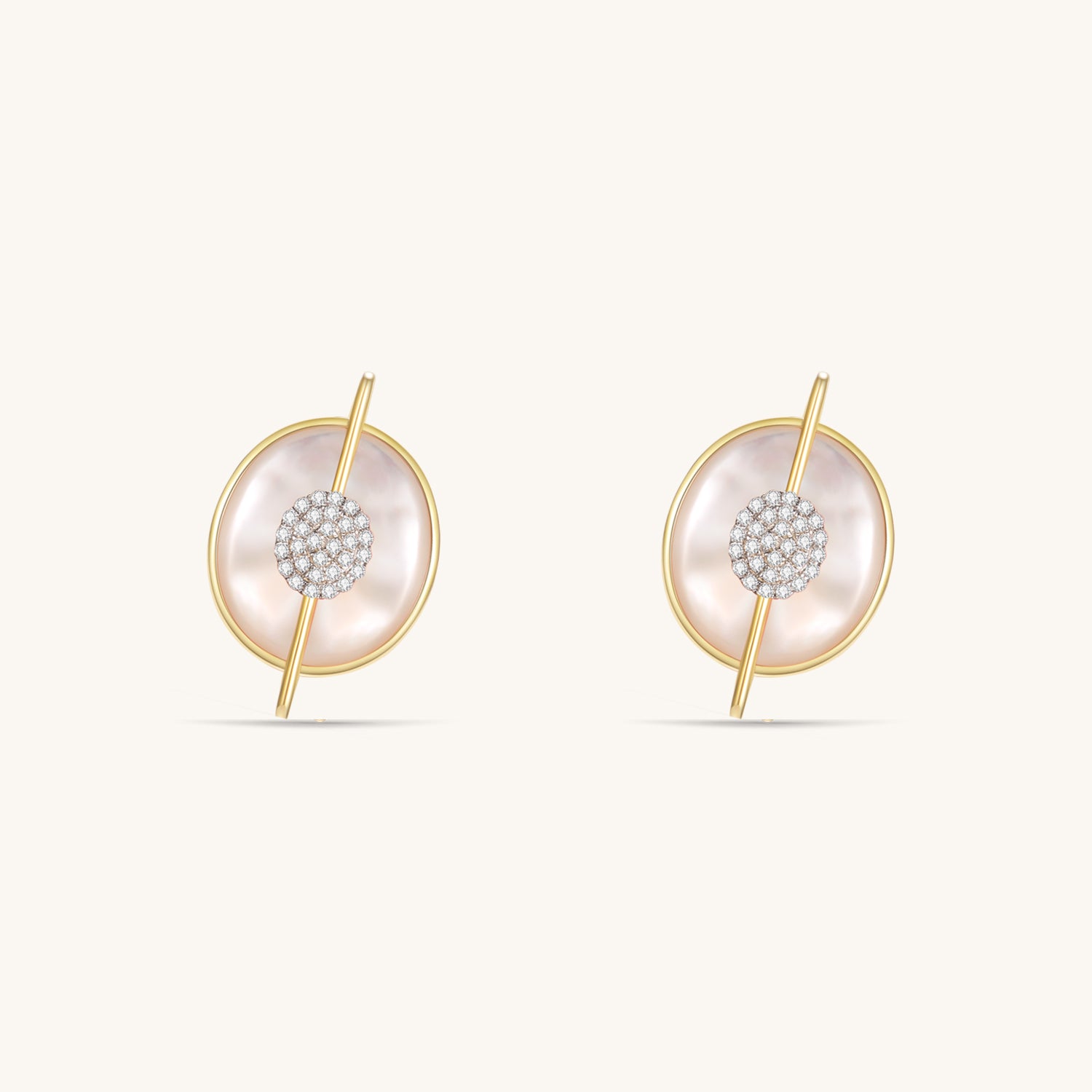 Planet Jupiter Mother of Pearls Stud Earrings In 18K Yellow Gold Vermeil
