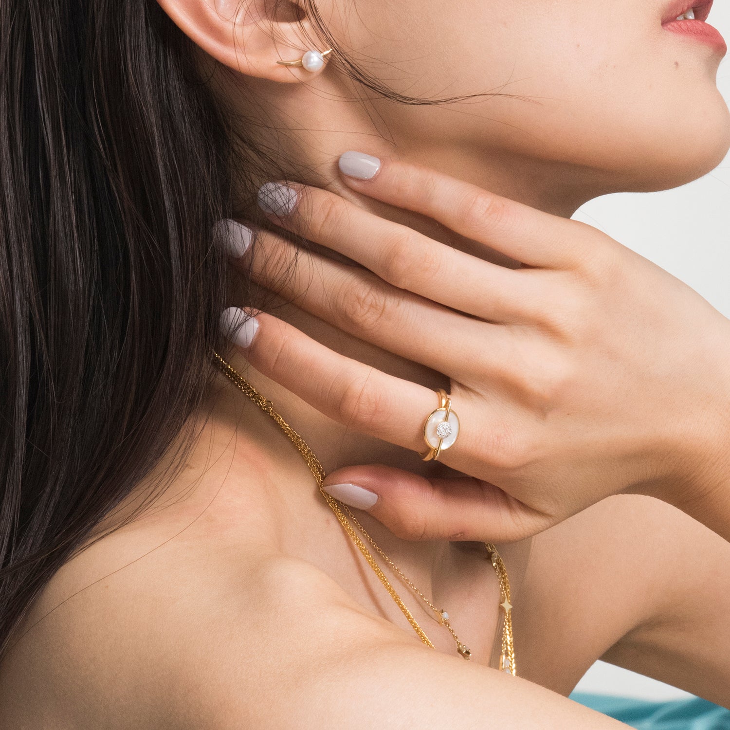 Planet Jupiter Mother of Pearls Ring In 18K Yellow Gold Vermeil