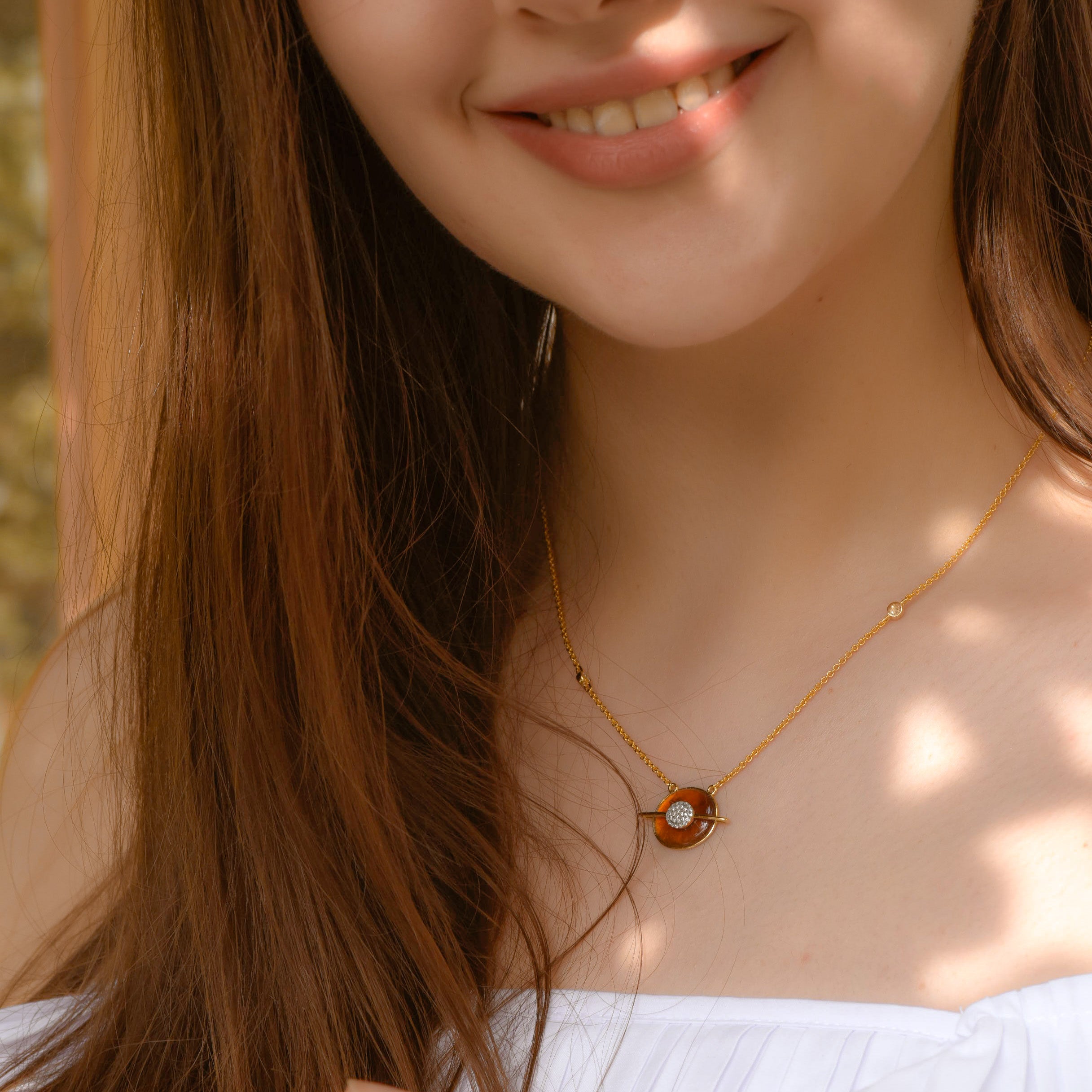 Planet Mars Red Agate Necklace In 18K Yellow Gold Vermeil