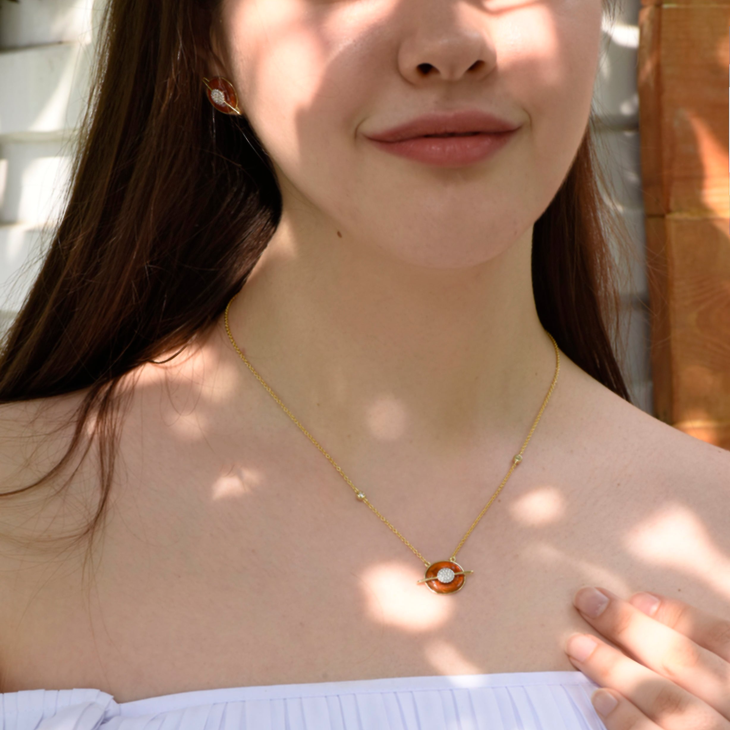 Planet Mars Red Agate Necklace In 18K Yellow Gold Vermeil