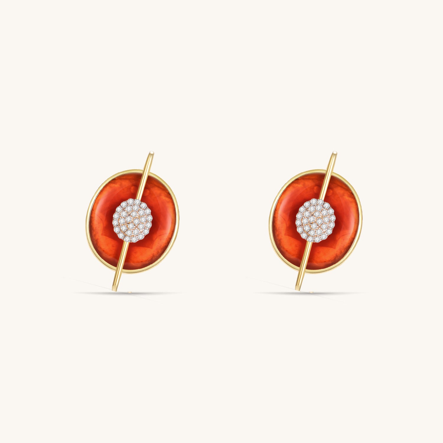 Planet Mars Red Agate Stud Earrings In 18K Yellow Gold Vermeil