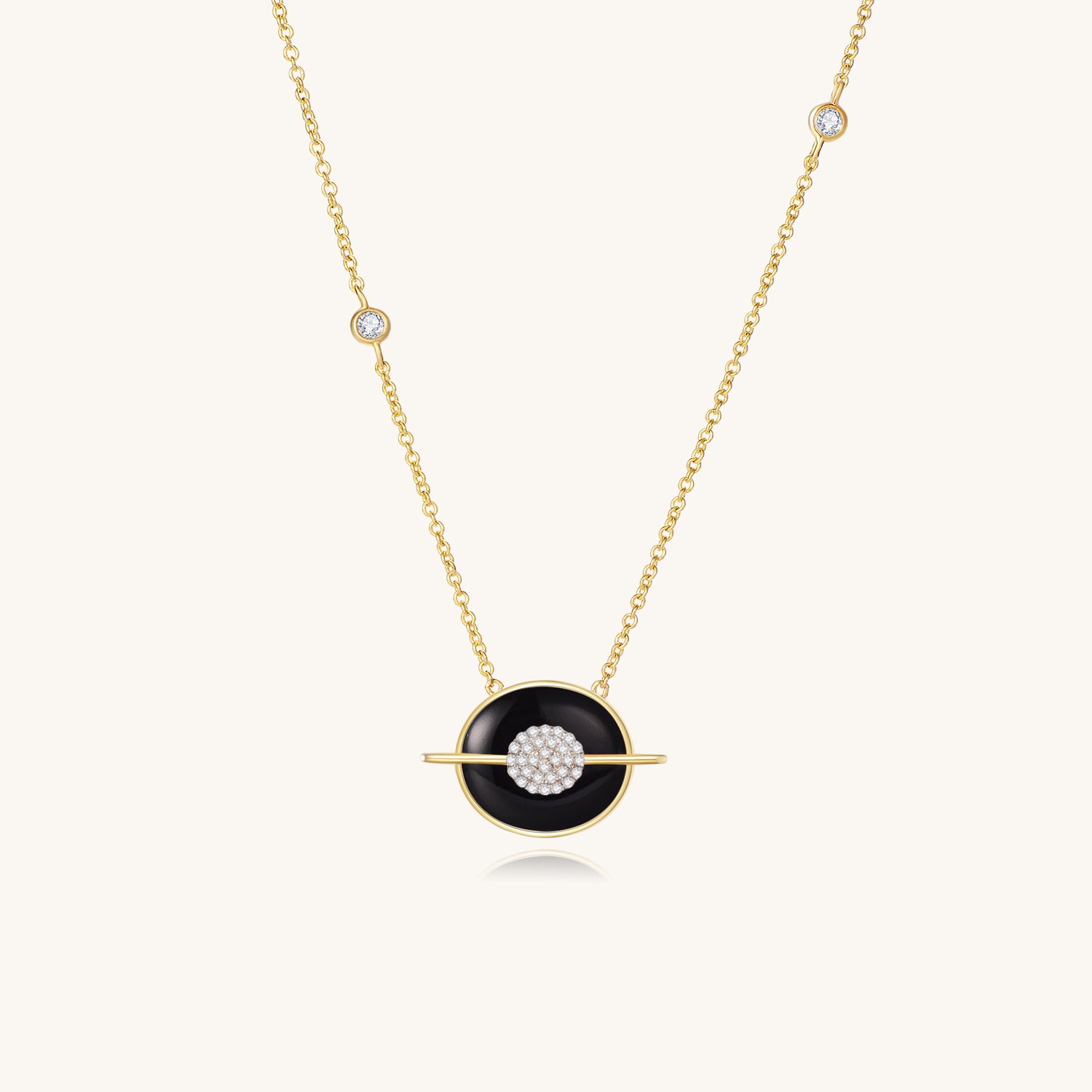 Planet Mercury Black Onyx Necklaces In 18K Yellow Gold Vermeil