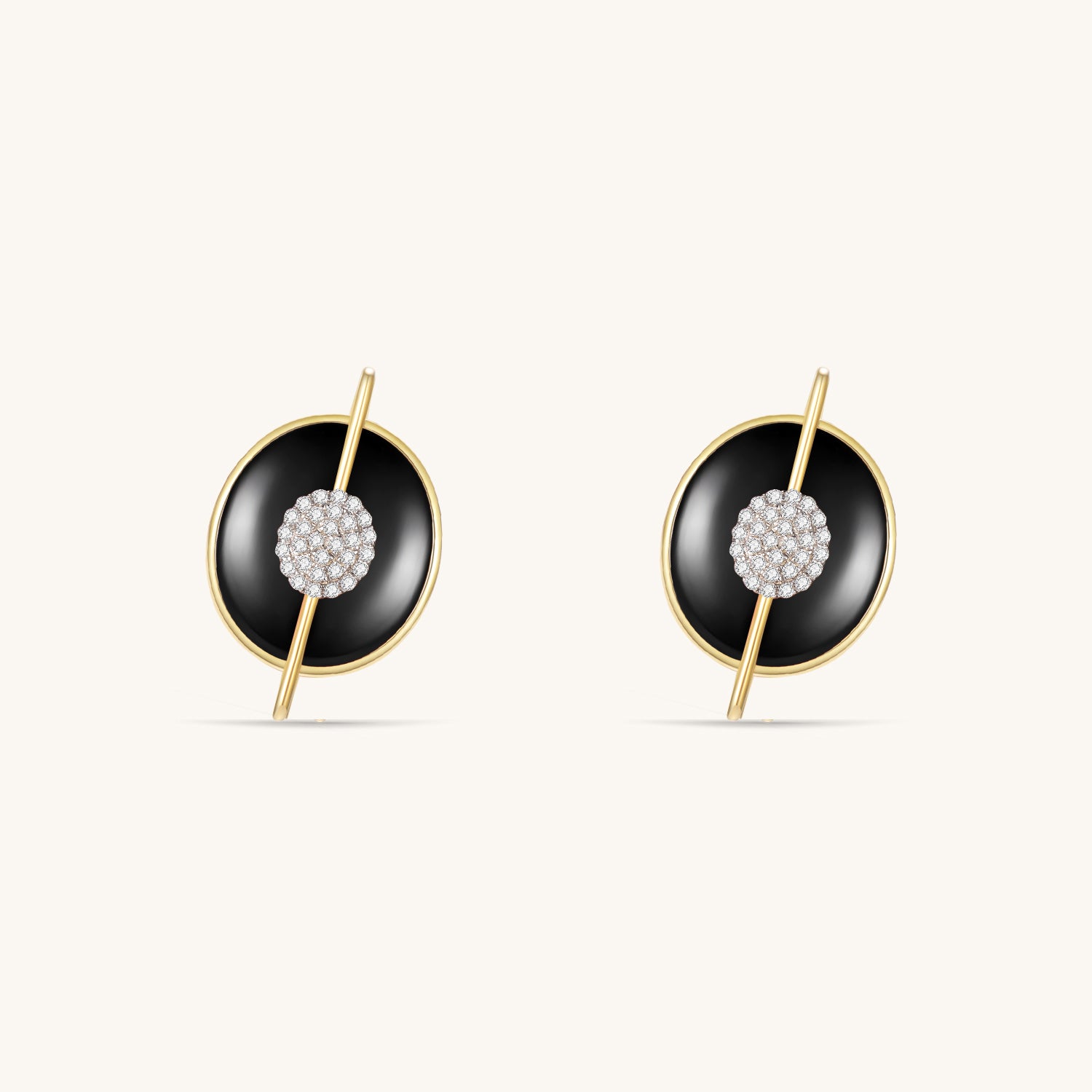 Planet Mercury Black Onyx Stud Earrings In 18K Yellow Gold Vermeil