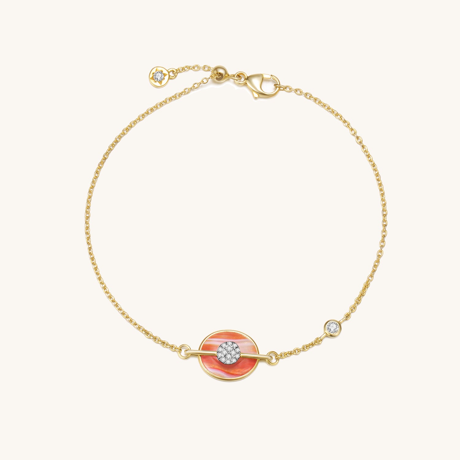 Planet Saturn Agate Bracelet In 18K Yellow Gold Vermeil