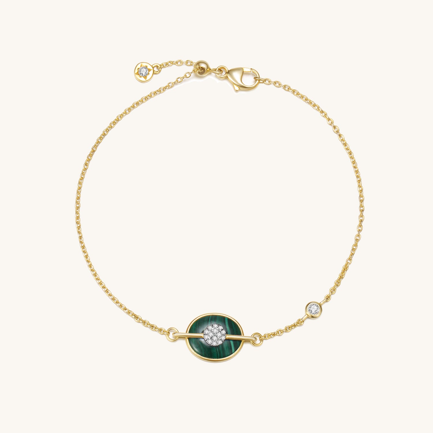 Planet Uranus Green Malachite Bracelet In 18K Yellow Gold Vermeil