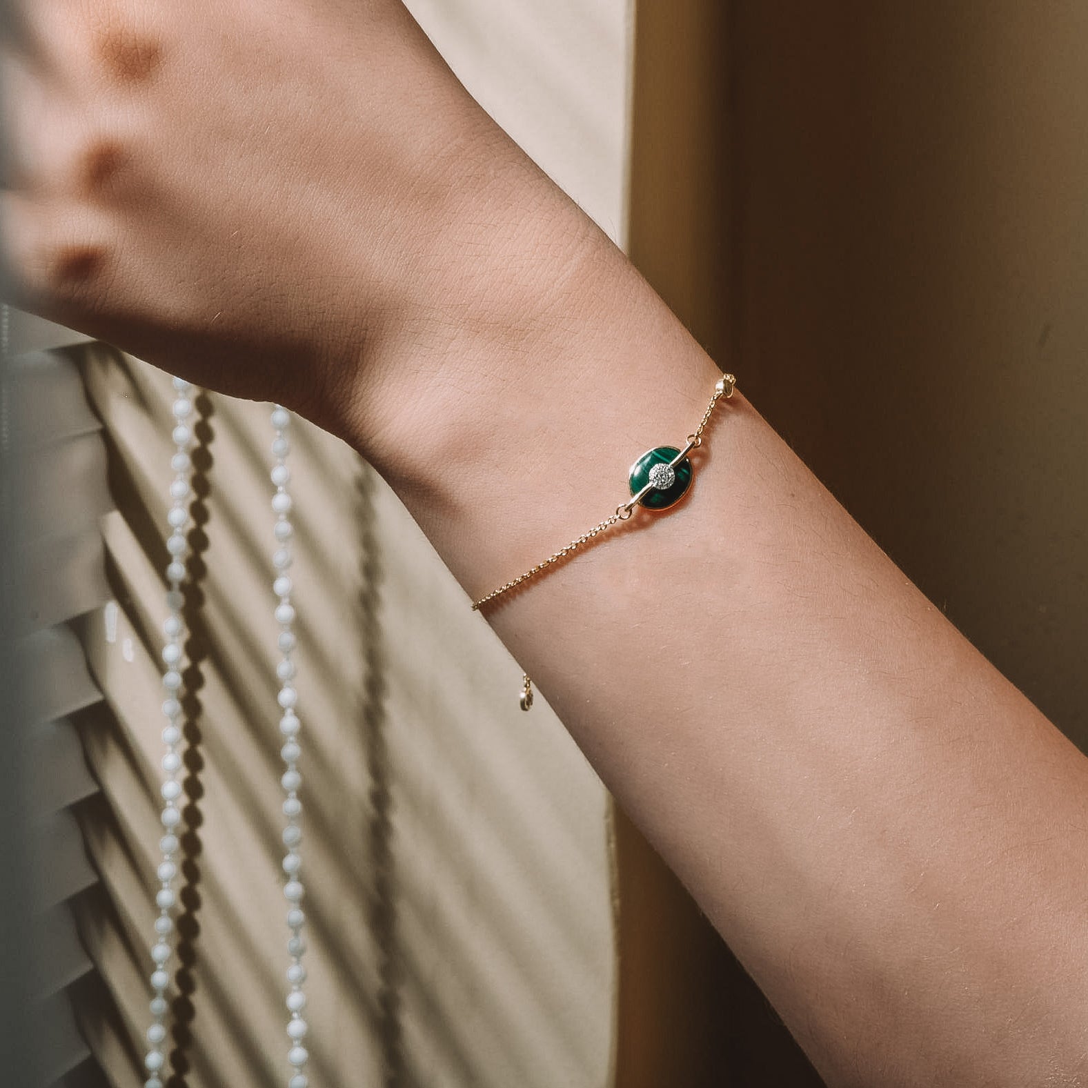 Planet Uranus Green Malachite Bracelet In 18K Yellow Gold Vermeil