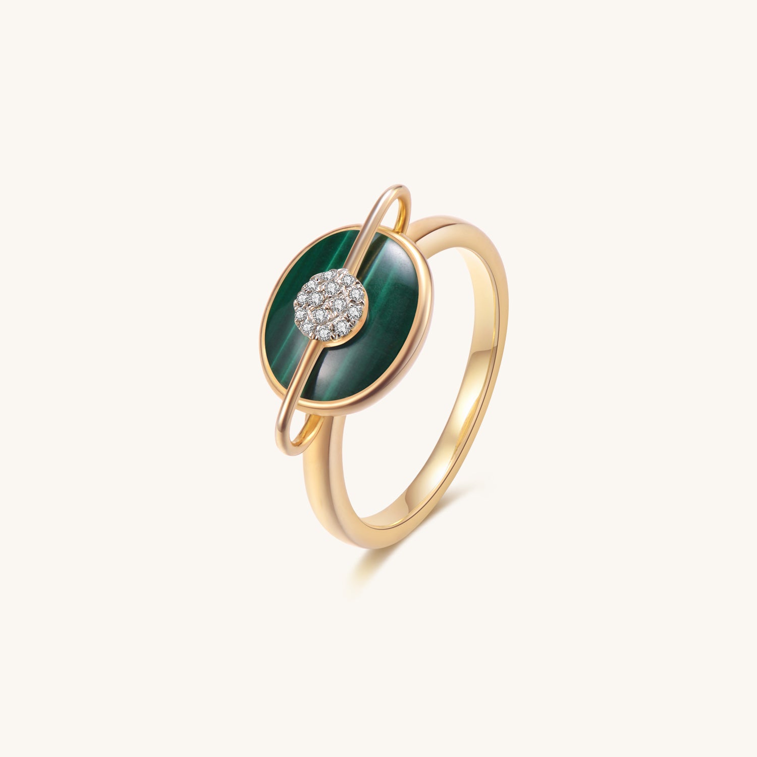 Planet Uranus Malachite Ring In 18K Yellow Gold Vermeil