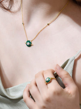 Planet Uranus Malachite Ring In 18K Yellow Gold Vermeil