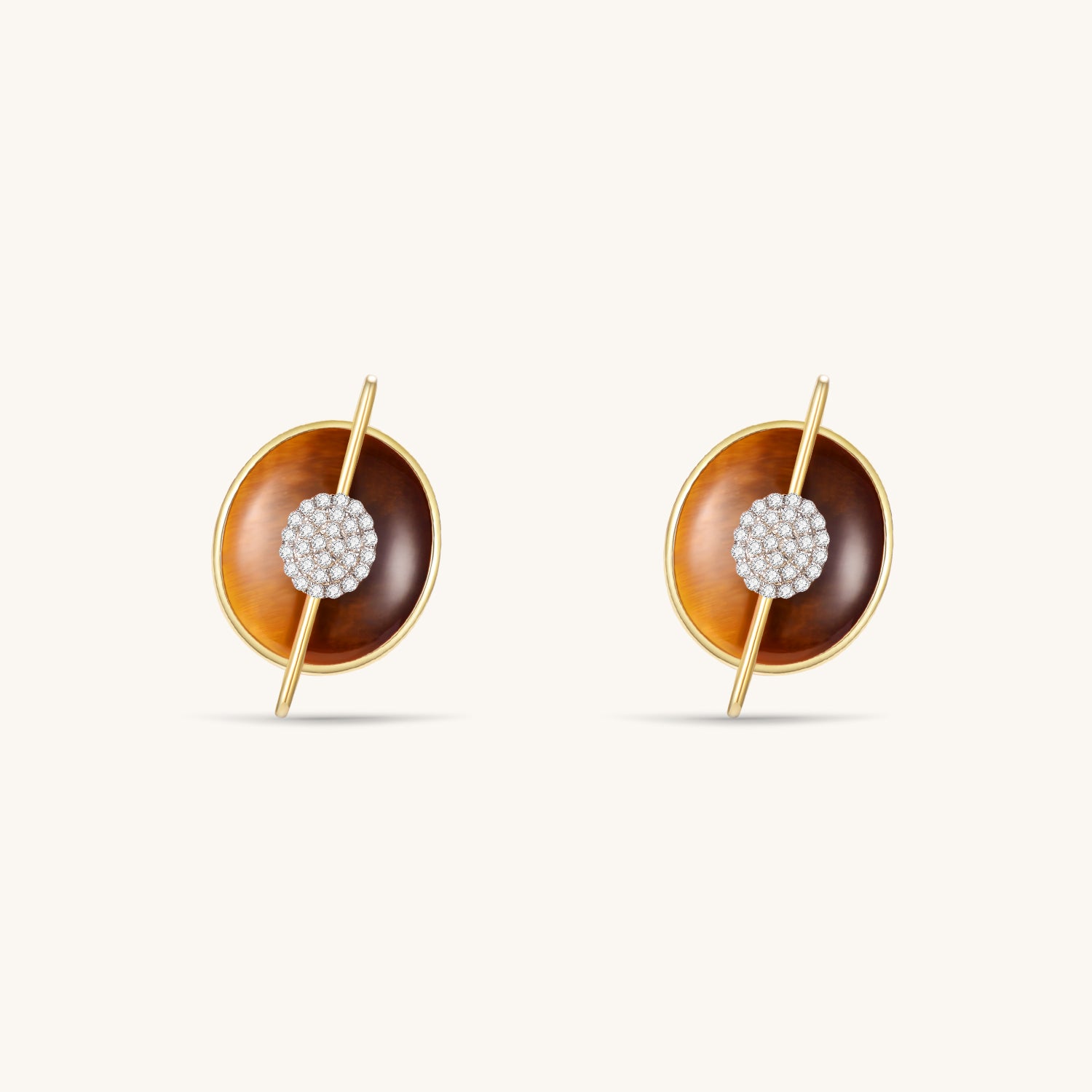 Planet Venus Tiger Eye Stud Earrings In 18K Yellow Gold Vermeil