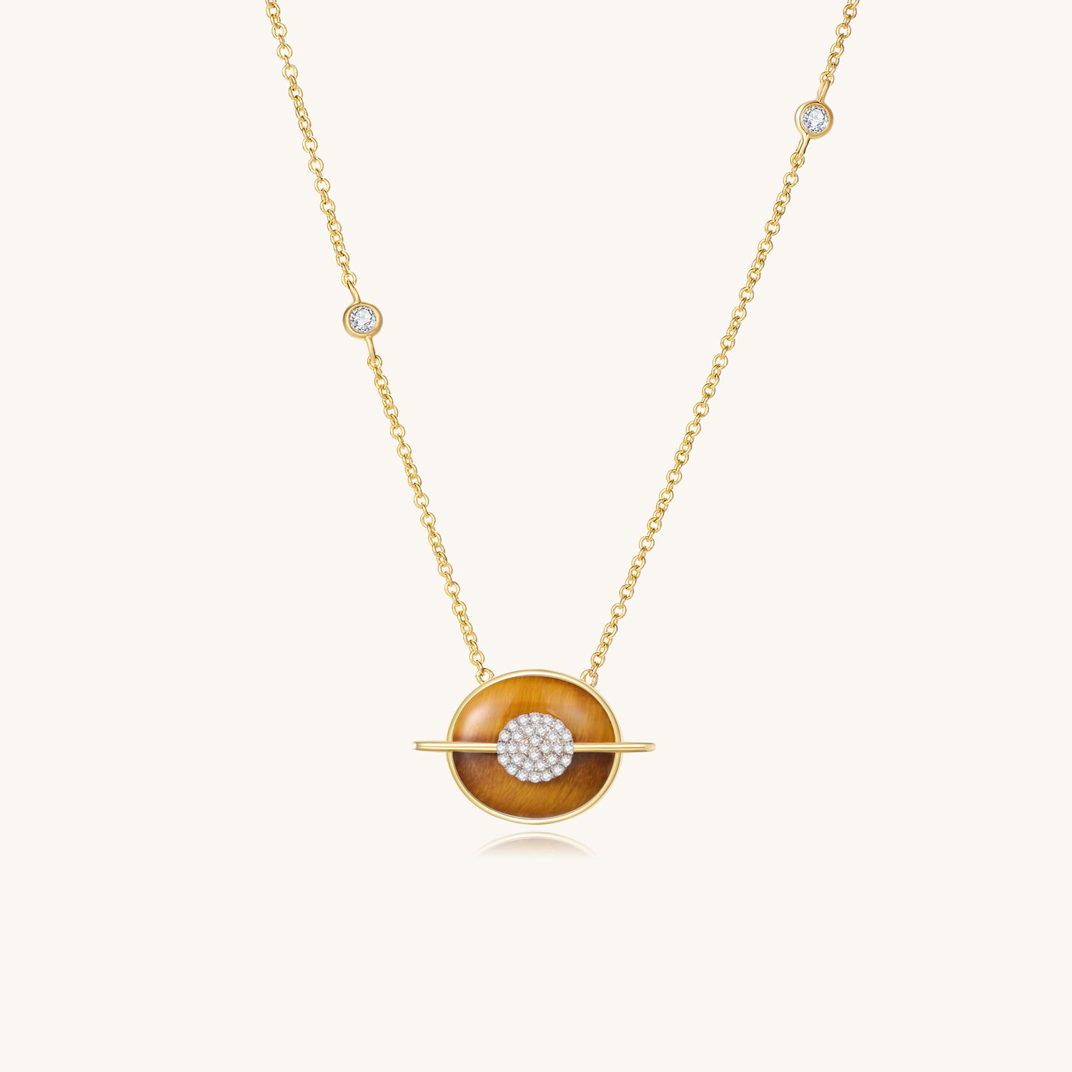 Planet Venus Tiger Eye Necklace In 18K Yellow Gold Vermeil