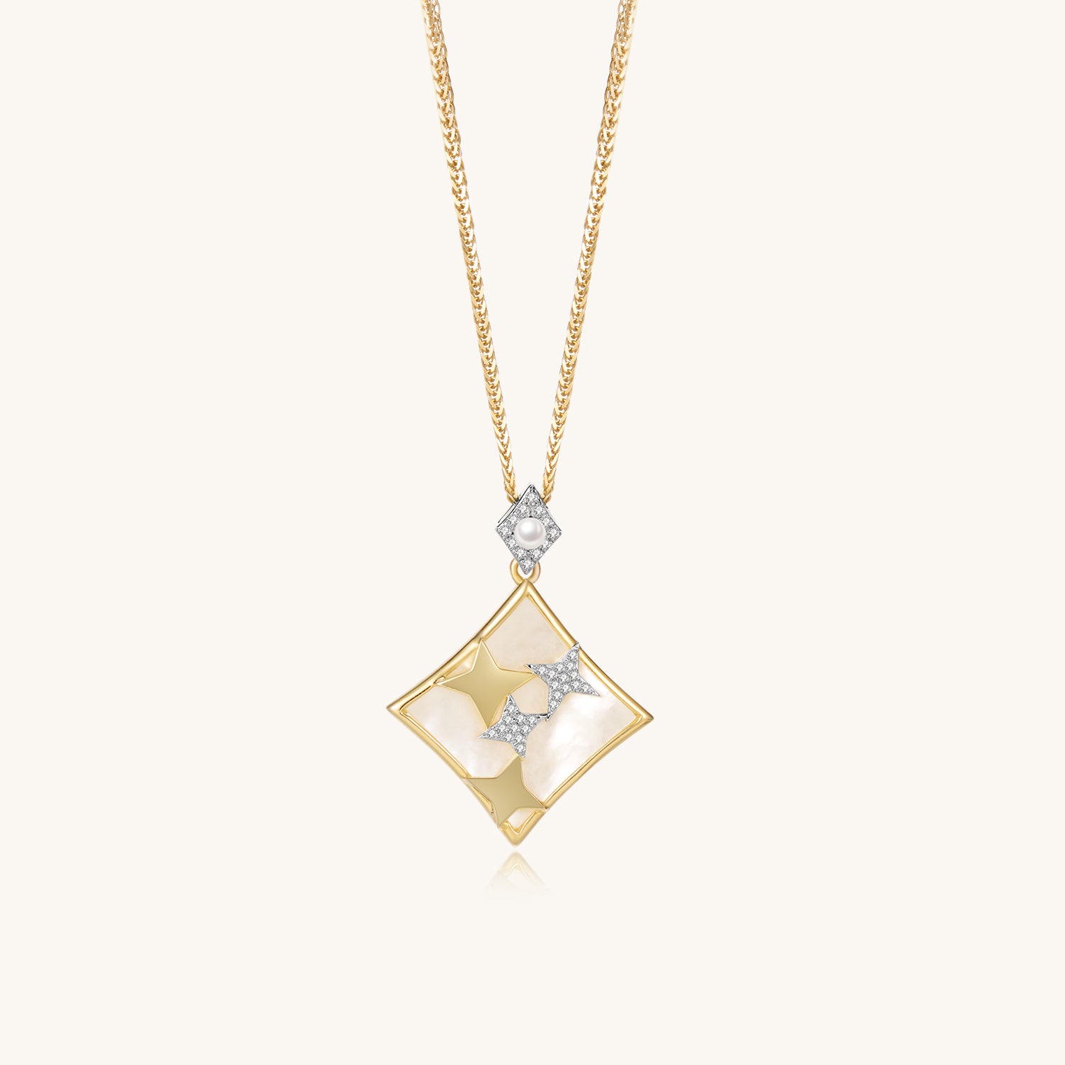 Queenie Mother Of Pearls Rhomboid Pendant In 18K Yellow Gold Vermeil