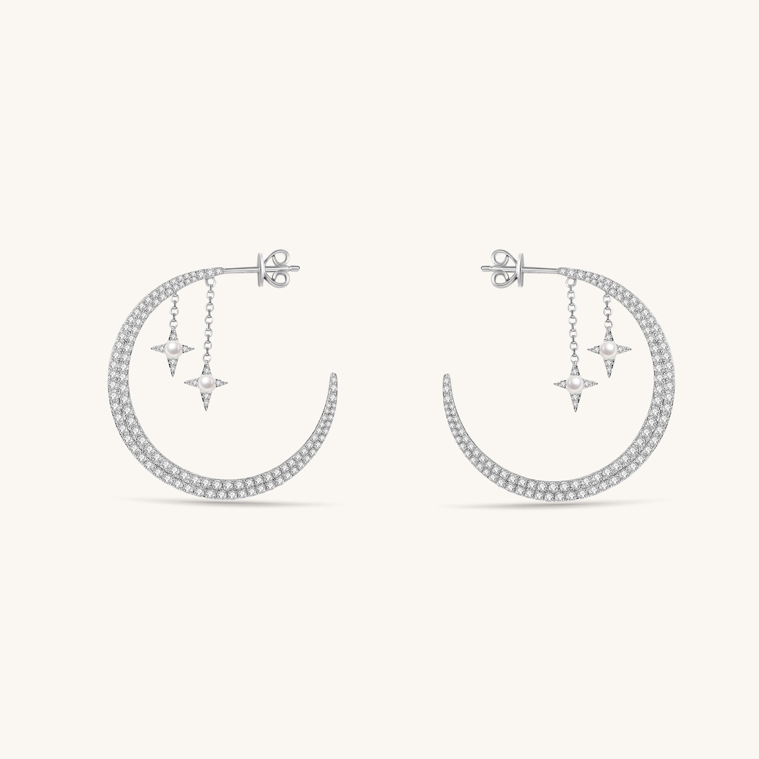 Starry Night Astrid Pearls and Zircons Hoop Earrings In Sterling Silver