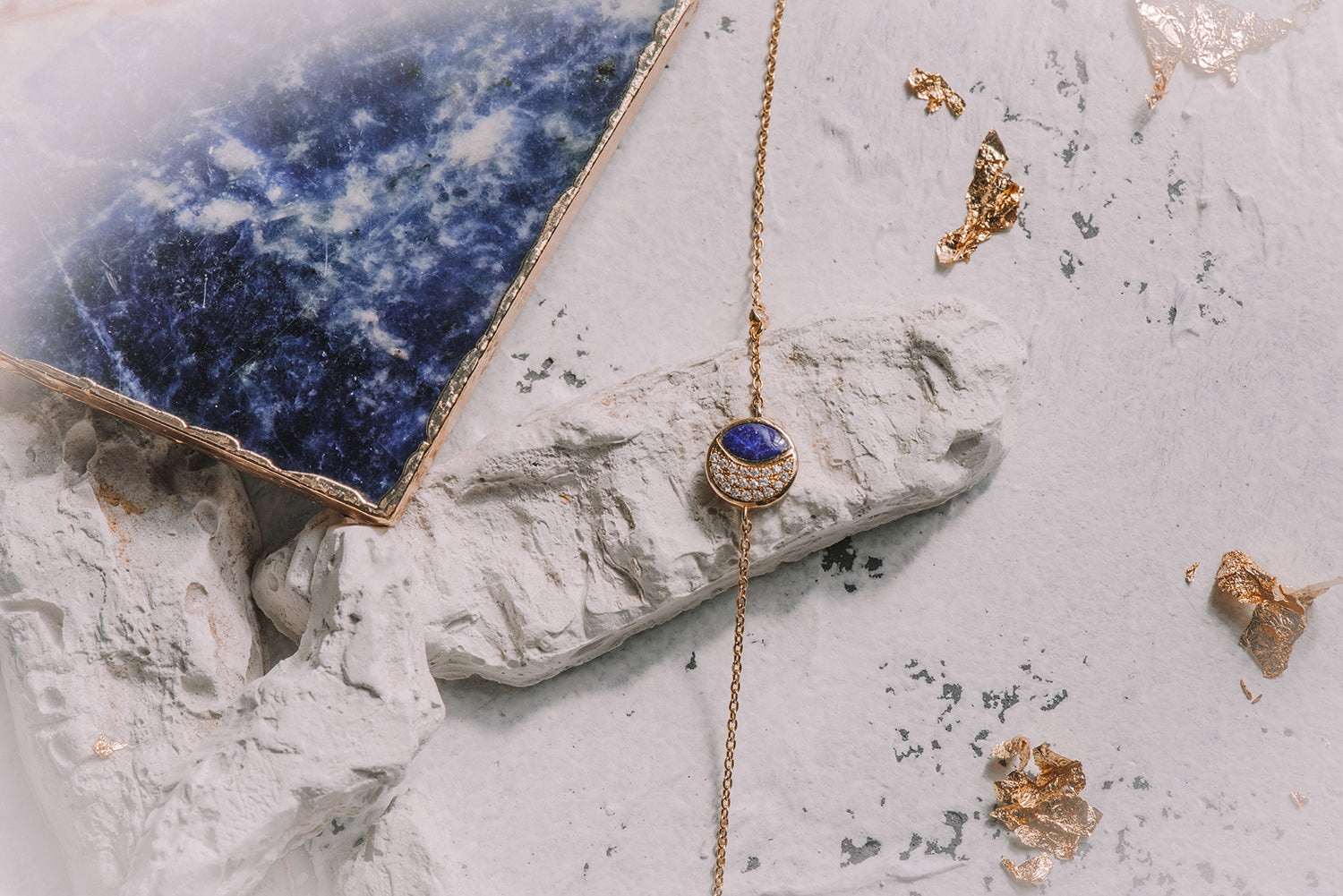 Starry Night Eclipse Lapis  Lazuli  Bracelet In 18K Yellow Gold Vermeil