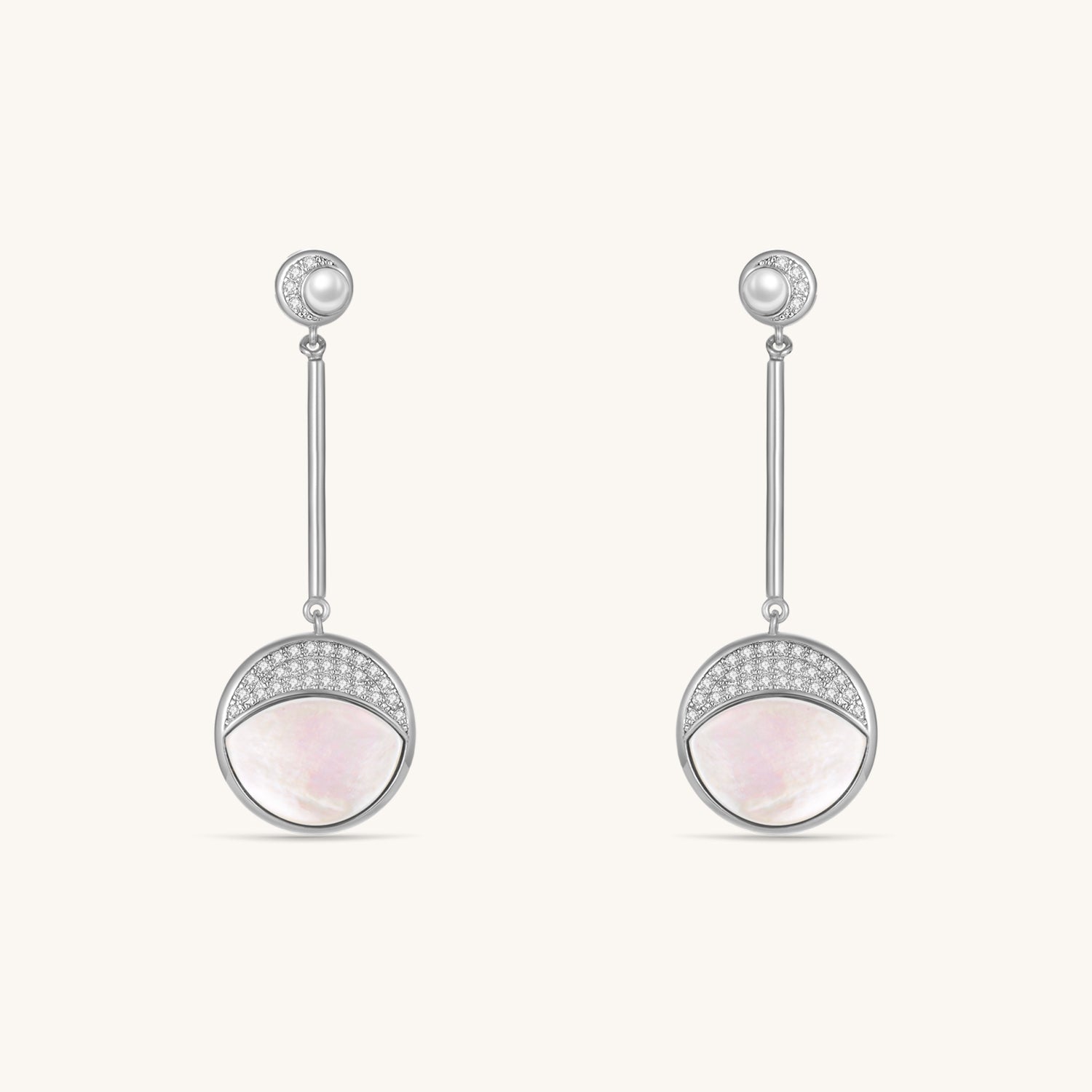 Starry Night Luna Mother of Pearls Drop Earrings In Sterling Silver