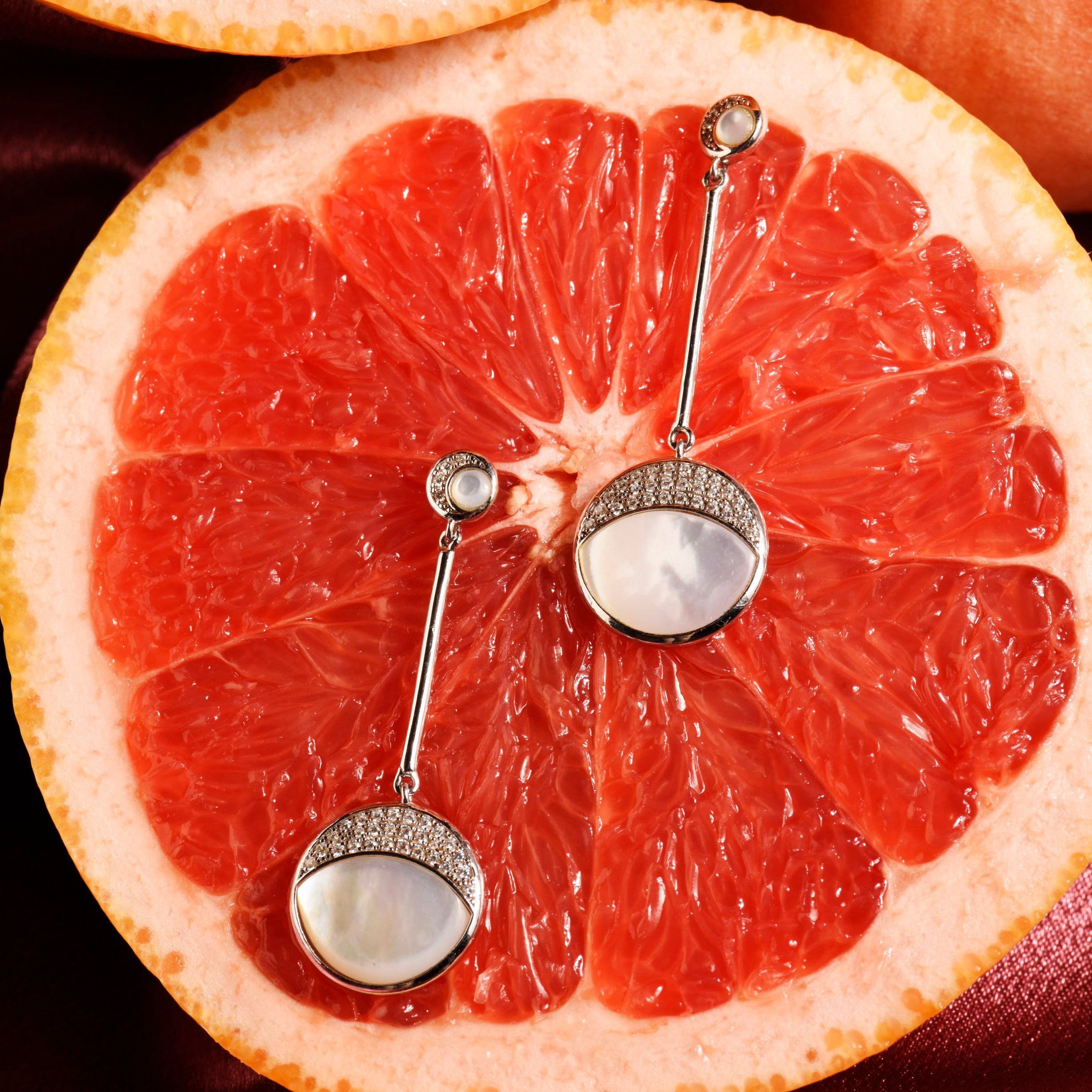 Starry Night Luna Mother of Pearls Drop Earrings In Sterling Silver