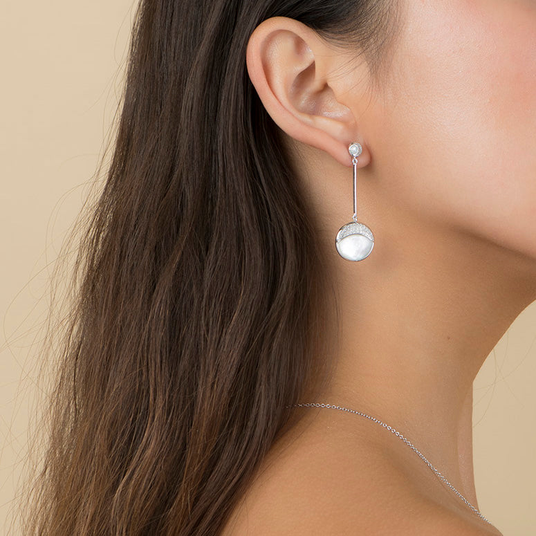 Starry Night Luna Mother of Pearls Drop Earrings In Sterling Silver