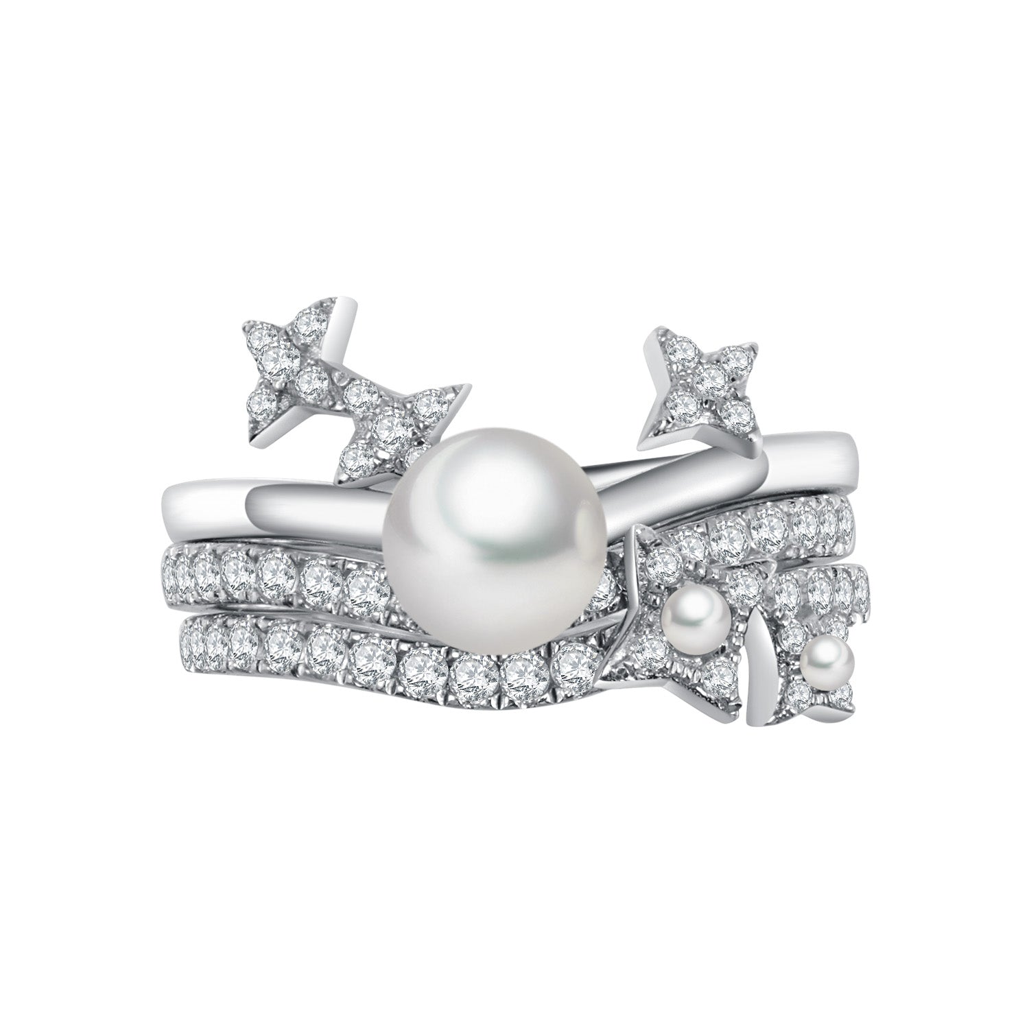 Starry Night Meteor Freshwater Pearls and Zircons Stacking Rings