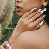 Galaxy Andromeda Lapis Lazuli And Freshwater Pearls Ring In 18K Yellow Gold Vermeil