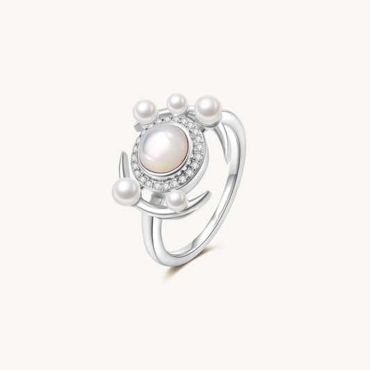 Galaxy Andromeda Mother of Pearls And Freshwater Pearls Ring In Sterling Silver
