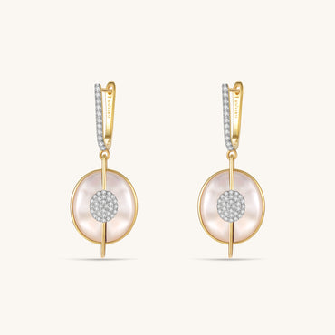 Planet Jupiter Mother of Pearls Drop Earrings In 18K Yellow Gold Vermeil