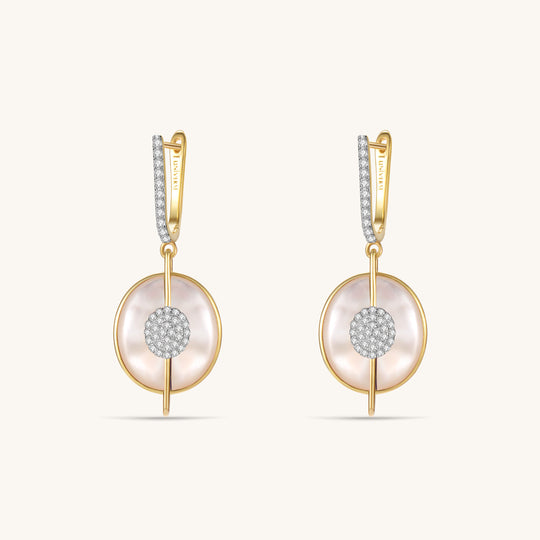 Planet Jupiter Mother of Pearls Drop Earrings In 18K Yellow Gold Vermeil