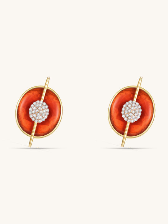 Planet Mars Red Agate Stud Earrings In 18K Yellow Gold Vermeil