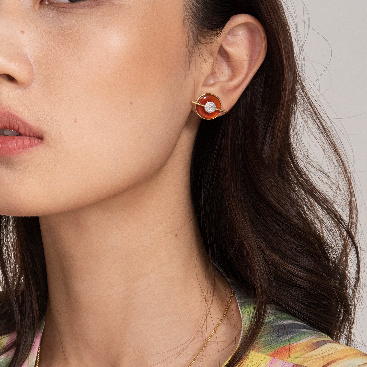 Planet Mars Red Agate Stud Earrings In 18K Yellow Gold Vermeil