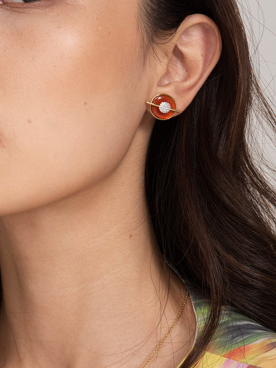 Planet Mars Red Agate Stud Earrings In 18K Yellow Gold Vermeil