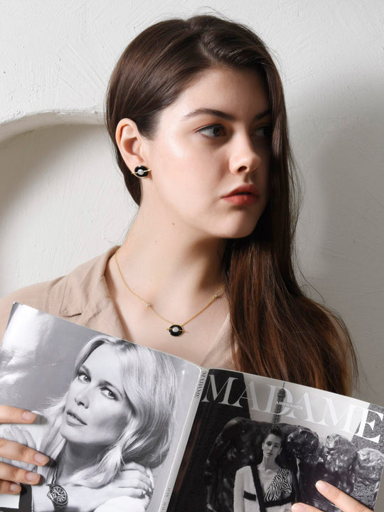 Planet Mercury Black Onyx Necklaces In 18K Yellow Gold Vermeil