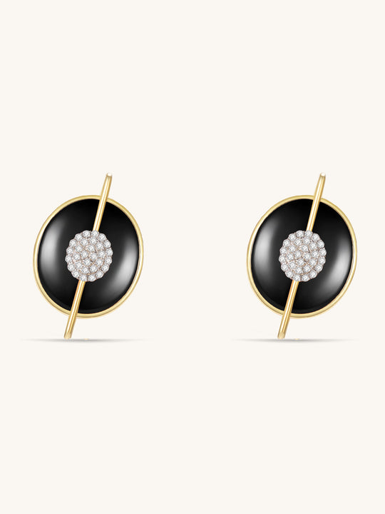 Planet Mercury Black Onyx Stud Earrings In 18K Yellow Gold Vermeil