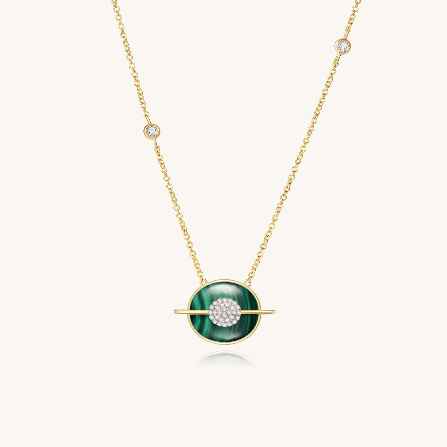 Planet Uranus Malachite Necklace In 18K Yellow Gold Vermeil