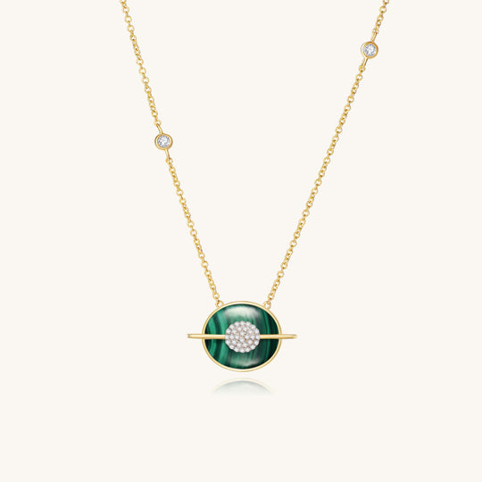 Planet Uranus Malachite Necklace In 18K Yellow Gold Vermeil