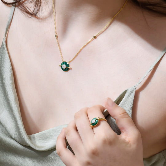 Planet Uranus Malachite Ring In 18K Yellow Gold Vermeil
