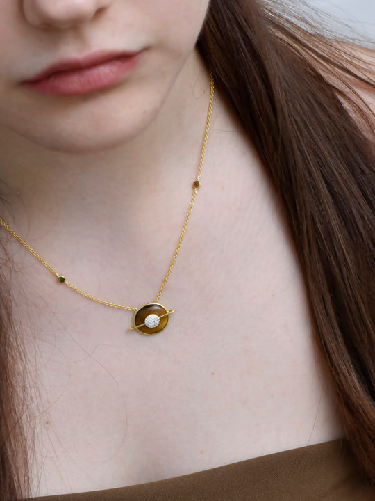 Planet Venus Tiger Eye Necklace In 18K Yellow Gold Vermeil