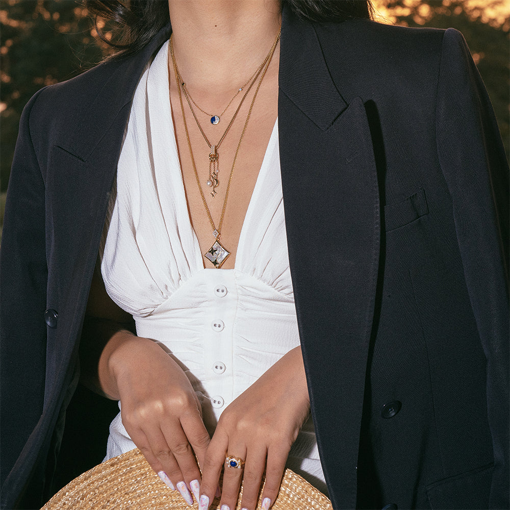 Queenie Mother Of Pearls Rhomboid Pendant In 18K Yellow Gold Vermeil