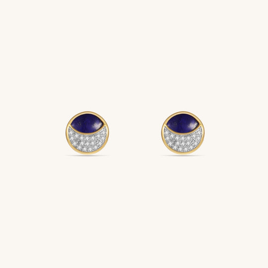 Starry Night Eclipse Lapis Lazuli Stud Earring In 18K Yellow Gold Vermeil