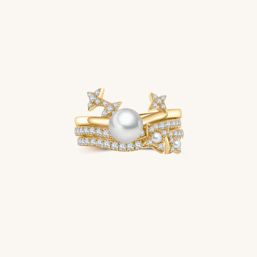 Starry Night Meteor Freshwater Pearls and Zircons Stacking Rings