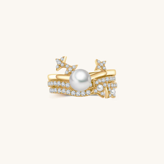 Starry Night Meteor Freshwater Pearls and Zircons Stacking Rings
