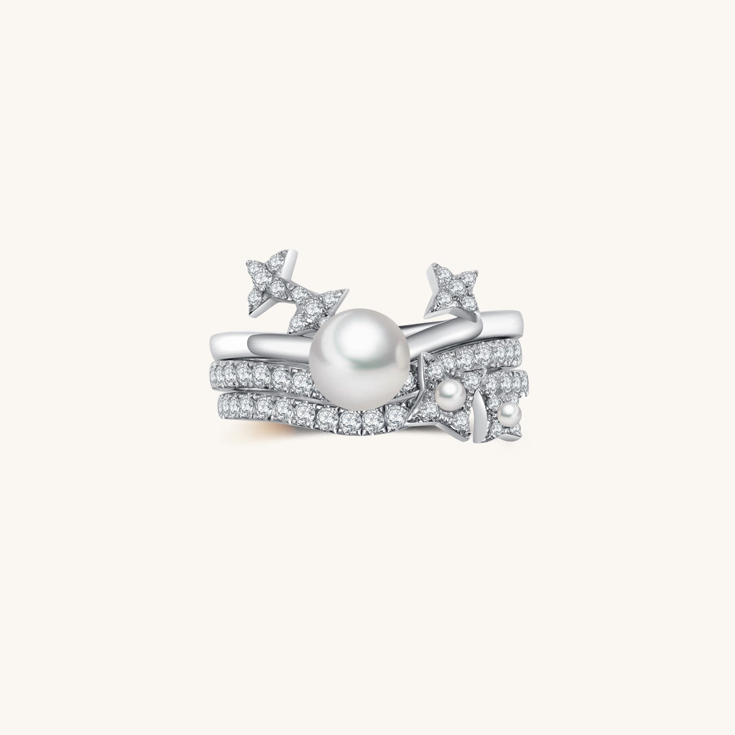 Starry Night Meteor Freshwater Pearls and Zircons Stacking Rings