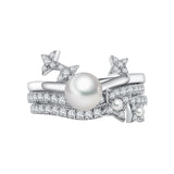 Starry Night Meteor Freshwater Pearls and Zircons Stacking Rings