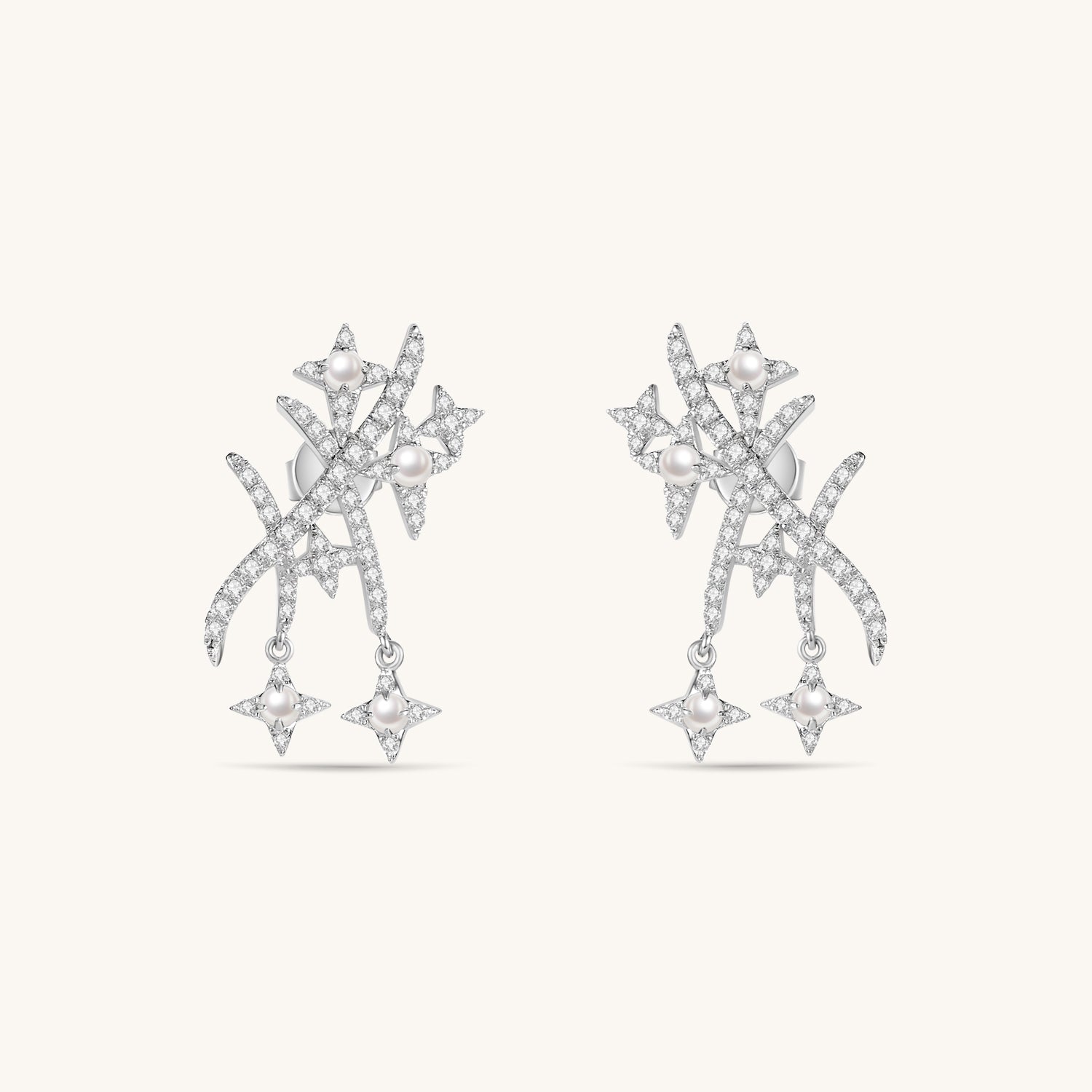 Starry Night Meteor Pearls and Zircons Stud Earrings In Sterling Sliver