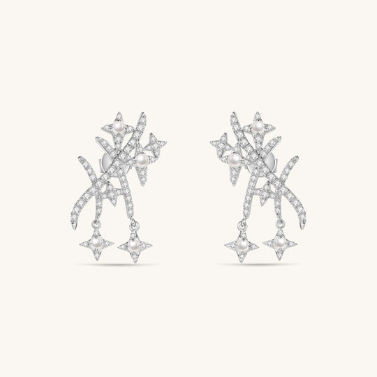 Starry Night Meteor Pearls and Zircons Stud Earrings In Sterling Sliver